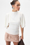 Nirel women's stand collar under elbow shawl sleeve detailed white blouse