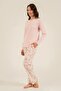 Women's Pink Uzunkol Pajama Set, with Pockets, Buttoned Collar, 50% Cotton 50% Modal Fabric - 4