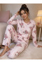 Women's Pajama Set Teddy Bear Patterned Pink Striped Long Sleeve - 2
