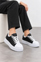 Linear Women's Patterned Casual Sports Shoes Black-White - 4