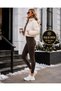 Women's Brown Winter Interlock Knitted Tights with Fleece Inside and High Waist Shaping Corset - 3