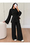 Women's Modal Waist-Fitted Flared Sleeve Wide Leg Pants Two-Piece Set 0242 - 4
