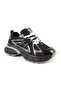 Black Women's Chunky Sneaker Shoes with Patent Leather and Mesh Detailing, Thick Serrated Sole and Laces
