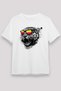 Unisex White T-Shirt with Glasses-Wearing Tiger Print