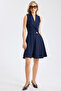 Double-Breasted V-Neck Flared Dress