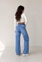 Women's Blue High Waist Stretch Belt Detailed Lycra Wide Leg Loose Leg Denim Jeans Trousers - 2