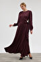 Satin Evening Dress with Buckle Detail - Plum - 3