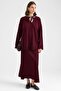 Scarf Detailed Skirted Knitwear Set Bordo 9471-Tk - 5