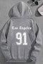 Unisex 3 Thread Cotton Gray Losangeles91 Print Loose Fit Sweatshirt Hoodie