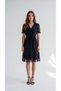 Apsen Women's Polka Dot Double Breasted Collar Zippered Belt Detail Midi Black Chiffon Dress 4528-110