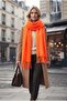 Puffy Soft Textured Thick Tasseled Women's Scarf Oversized Winter Shoulder Shawl Orange - 2