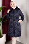 Removable Hooded Fur Collar Lined Women's Quilted Coat - Navy Blue