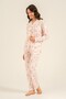 Women's Cream Uzunkol Floral Shirt Pajama Set, with Pockets, Shirt Collar, 50% Cotton 50% Modal Fabric - 6