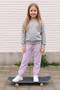 3 Threaded Text Printed Girls' Sweatpants with Elastic Waist