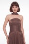 Women's Brown Shawl Strapless Neckline Slit Long Chiffon Evening Dress - 4