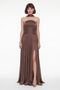 Women's Brown Shawl Strapless Neckline Slit Long Chiffon Evening Dress - 2