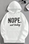 Unisex 3 Thread Cotton White Nope Print Loose Fit Sweatshirt Hoodie