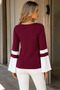 Women's Boat Neck Spanish Sleeve Stone Star Detailed Relaxed Fit Modern Stylish Casual Burgundy White Knitwear Sweater - 3