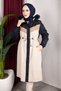 Detachable Hooded Women's Coat with Welsoft Lining and Garni Detail - Navy Blue