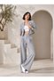 Office Comfort! Women's Thin Striped Long Sleeve Crop Jacket and High Waist Wide Leg Pants Two Piece Set - 3