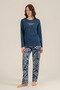 Women's sax long-sleeved pajama set, crew neck, pocket detailed 50% cotton 50% modal fabric, - 7