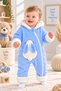 Baby Boy Welsoft Jumpsuit with Rabbit Applique, Cross Zipper, Hooded, Baby Blue