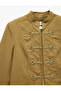 Long Sleeve Decorated Buttoned Pocketed Stand Collar Jacket with Napoleon Closure Detail - 3