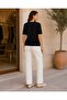 Women's V-Neck Button Detailed Contrast Ribbed Half Sleeve Mercerized Knitwear Blouse - 3