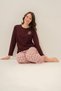 Women's plum pajama set, round neck, pocket detailed 50% cotton 50% modal fabric, - 8