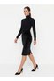 Women's Black Velvet Skirt with Back Slit Detail, Elastic Waist, Below the Knee, Tight Pencil Skirt, 4 Seasons - 2