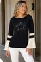 Women's Boat Neck Spanish Sleeve Stone Star Detailed Relaxed Cut Modern Stylish Casual Black Beige Knitwear Sweater - 6