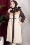 Detachable Hooded Women's Coat with Welsoft Lining and Garni Detail - Brown