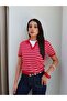 V-Neck Striped Short Sleeve Sweater - 4