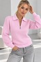 Women's Polo Collar Half Zipper Honeycomb Knit Sweater - 2