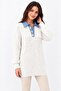 Women's Denim Collar Button Detailed Knitted Knitwear Tunic