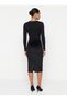 Women's Black Velvet Skirt with Back Slit Detail, Elastic Waist, Below the Knee, Tight Pencil Skirt, 4 Seasons - 3