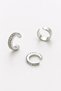 Women's Zircon Stone Silver Detailed 3-Piece Ear Cuff Cartilage Earring Set - 3