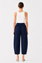Elastic Waist, Lace-Up, Pocketed, Front Paneled, Barrel Fit, Balloon Leg Trousers, Navy Blue - 4