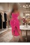 Rahaf Women's Fuchsia Lycra Ruffled Side Slit Standard Home Nightgown