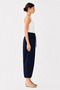 Elastic Waist, Lace-Up, Pocketed, Front Paneled, Barrel Fit, Balloon Leg Trousers, Navy Blue - 2