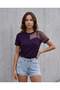 Women's Short Sleeve Tulle Detail Stone Janjan Crepe Blouse - 2