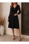 Women's Long Sleeve V Lace Collar Short Janjan Crepe Dress - 3