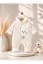 Baby Girl Welsoft Jumpsuit with Rabbit Figure, Hooded, Zippered, Ecru, Plush Detail - 3