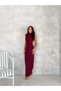 Lycra Glitter Fabric Side Slit Long Dress Stylish Sleeveless Evening Dress - Burgundy - 3