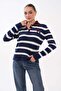 Women's Heart Embroidered Striped Sweater - 2