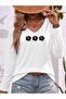 Women's Hibiscus Flower Printed Cotton V-Neck Long Sleeve T-Shirt - 3