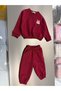 Unisex Kids' Cotton Teddy Bear Embroidered Burgundy Sweatshirt and Sweatpants Set - 6
