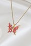Women's Enamel Butterfly Flower Detailed Pearl Stone Romantic Stylish Minimal Elegant Design Necklace - 3