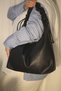 Women's Black Hobo Shoulder Bag with Drawstring Detail and Zipper, Large Daily Bag - 3