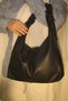 Women's Black Hobo Shoulder Bag with Drawstring Detail and Zipper, Large Daily Bag - 4